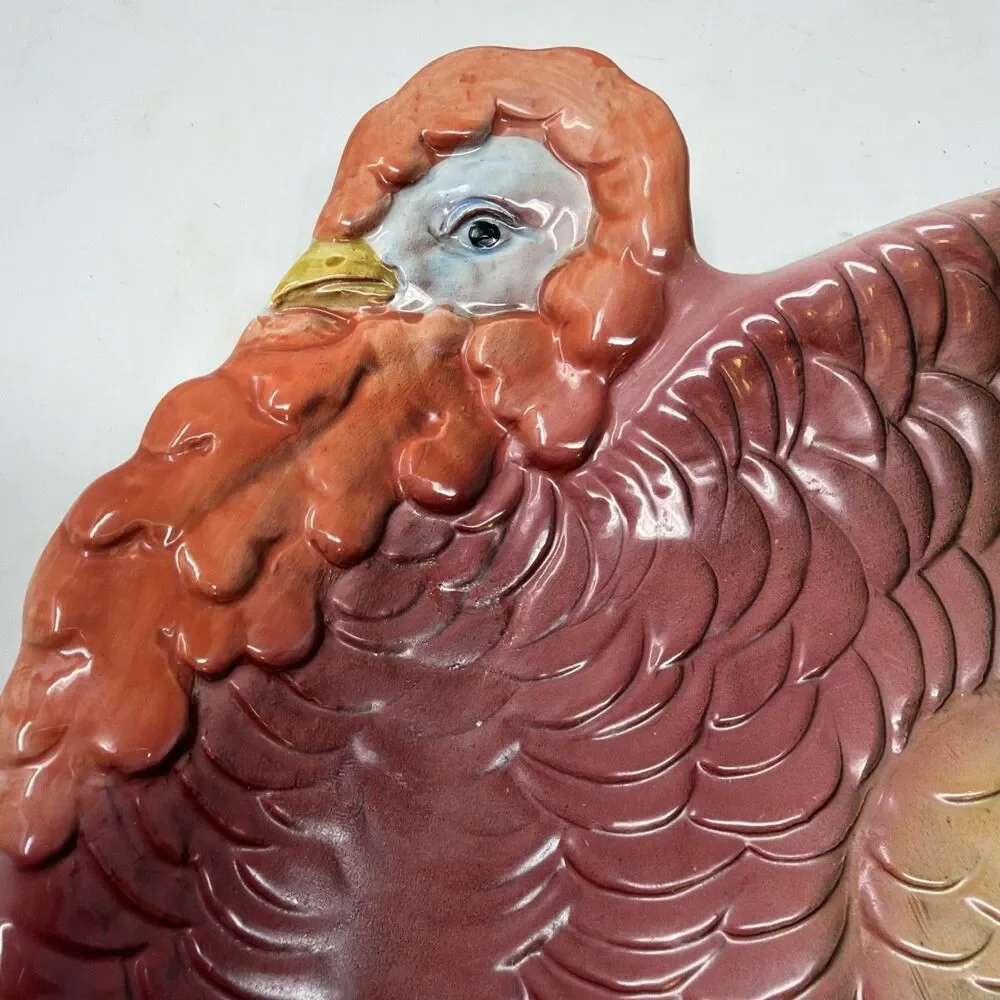 Vintage Otagiri Japan THANKSGIVING TURKEY Platter Plate Hand Painted Ceramic 13”